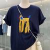 Luźny T-shirt z nadrukiem kreskówkowym, krótki rękaw, design 2025, letni, nowy, czysta bawełna, wszechstronny top