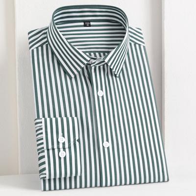 Camisa Social Masculina 100% Algodão Não Amassa Colorblock com Listras Verticais sem Bolso, Camisas de Botão Confortáveis Casuais Versáteis