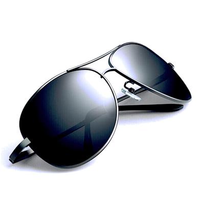 Gafas de sol polarizadas con forma de lágrima, diseño clásico, montura 3D, protección UV [GRATIS] para hombre (Lente negra/Marco negro)
