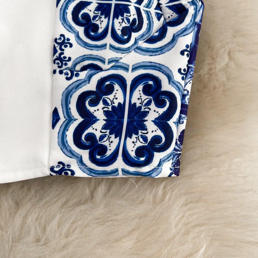 Fashionable Suit Female Casual Celadon Print Concord Vest + High Waist Shows Thin Big Set Skirt Two Pieces