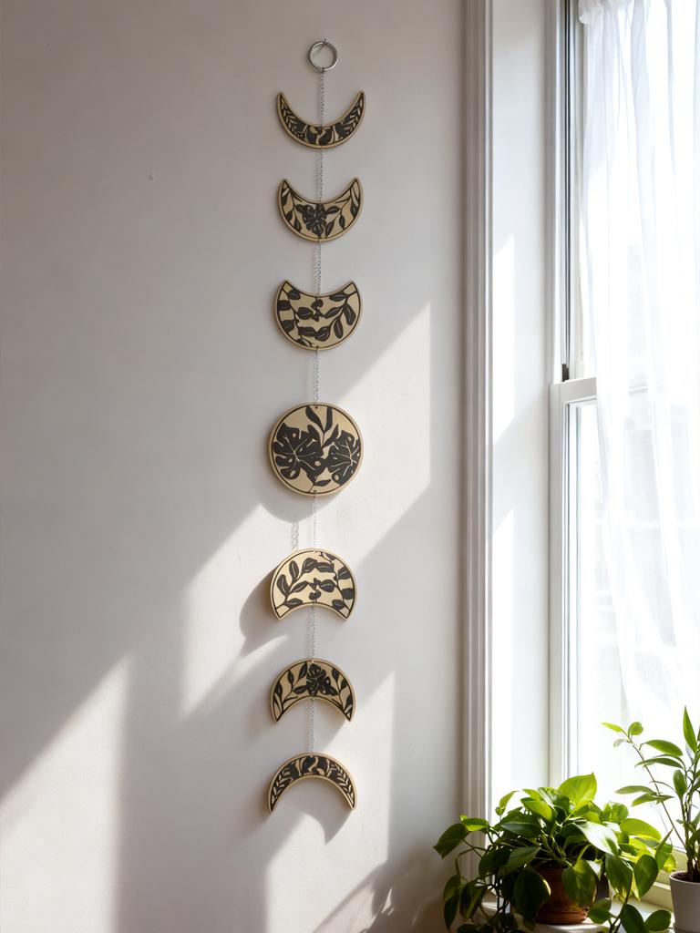 Boho Moon Phase Wall Hanging Decor, Floral Pattern Moon Cycle Art Ornaments, Spiritual Home Decor for Living Room & Bedroom Gift