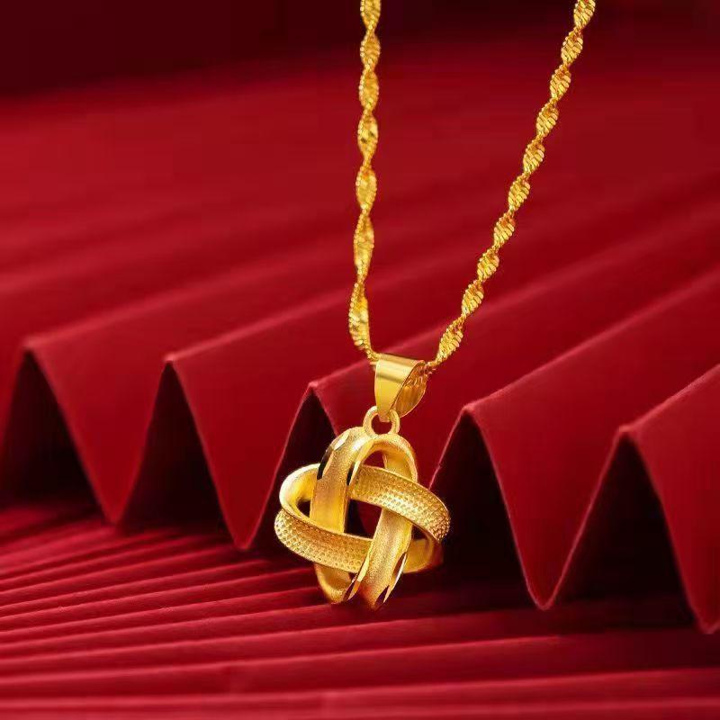 Vietnam Gold Ruyi-Knoten Anhänger Halskette - Damenmode, Einfach & Nicht verblassend, Nationaler Stil