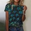 Summer Fashion Women's T-Shirt Peacock Feather 3D Printed Short Sleeve Tops Girl Loose Casual Loose Oversize Outdoor Clothing