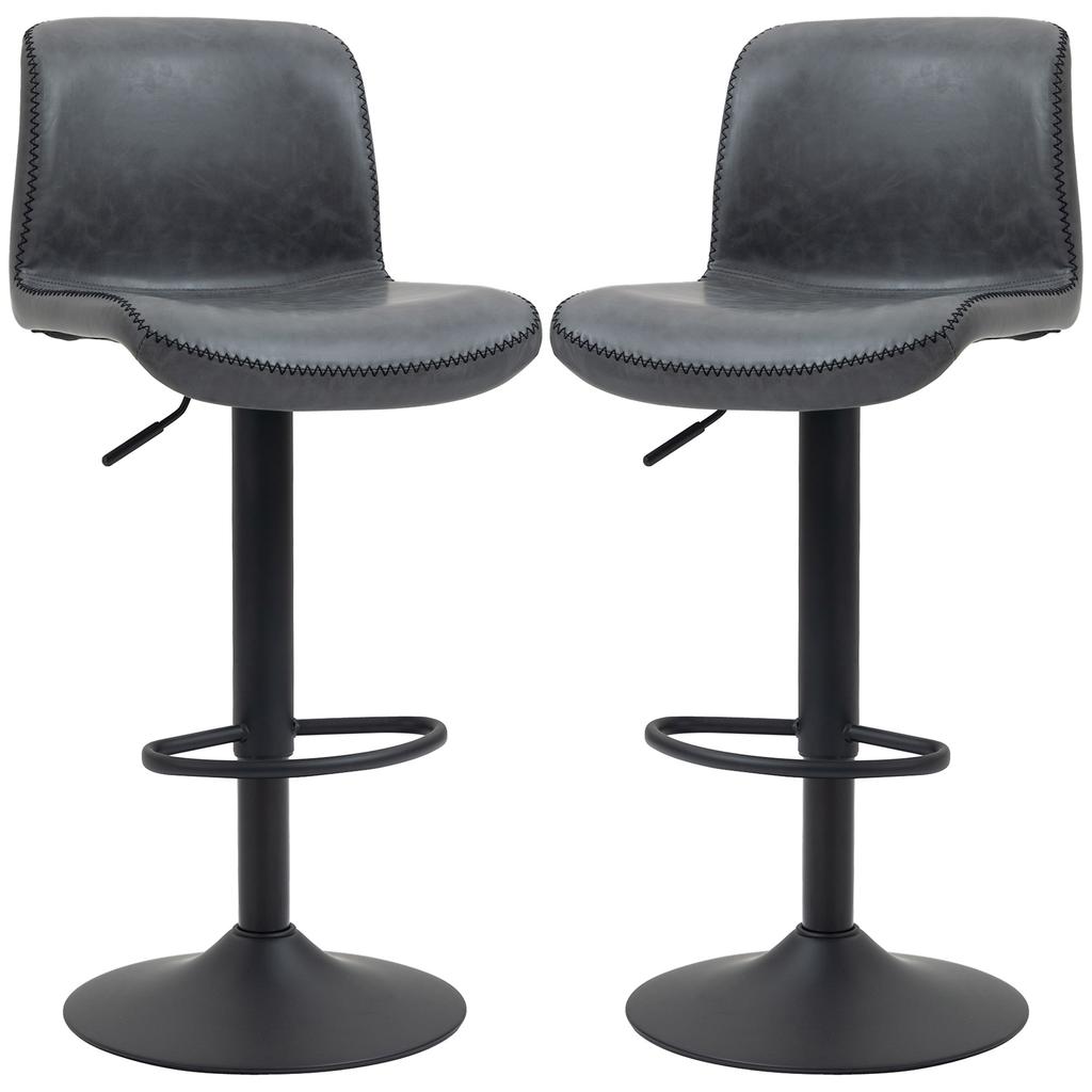 Bar Stools Set Of 2 PU Leather Barstools With Backrest And Footrest For Kitchen Counter Breakfast Bar Dark Grey