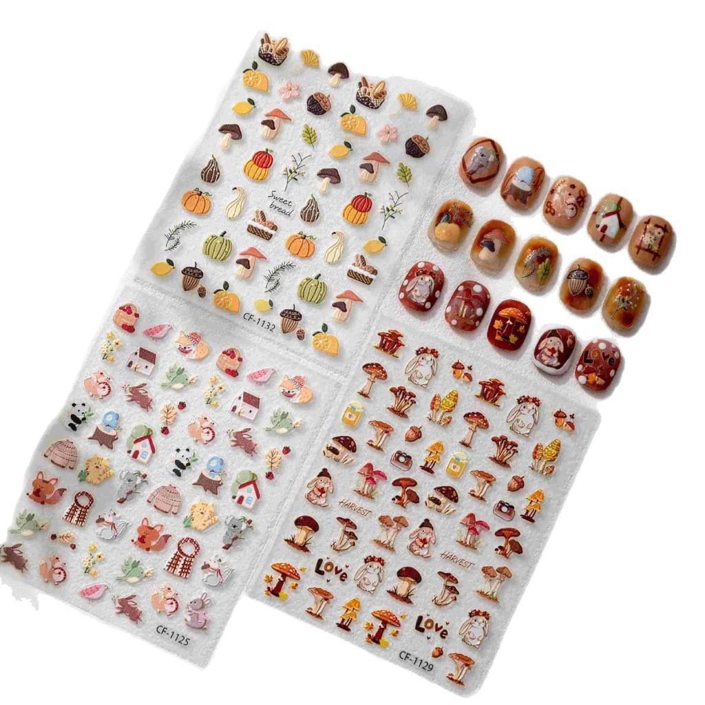 Herbstwald Pilz & Eichhörnchen Nagelkunst Aufkleber - DIY Selbstklebend Pastoraler Stil