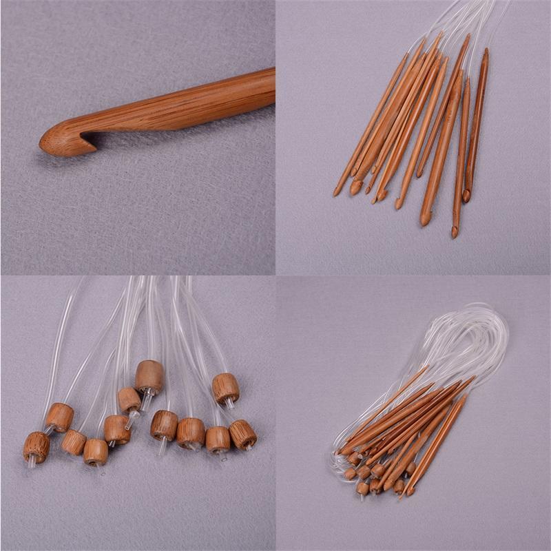 1.2M 48" 12 Different Sizes/Set Tunisian Carbonized Bamboo Needle Crochet Hooks