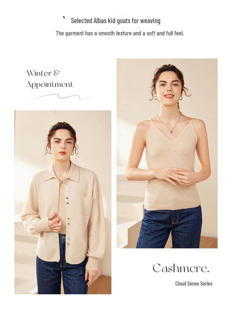 100% Pure Cashmere Deep V-Neck Camisole for Women - Soft, Sexy, and Warm Knit Vest