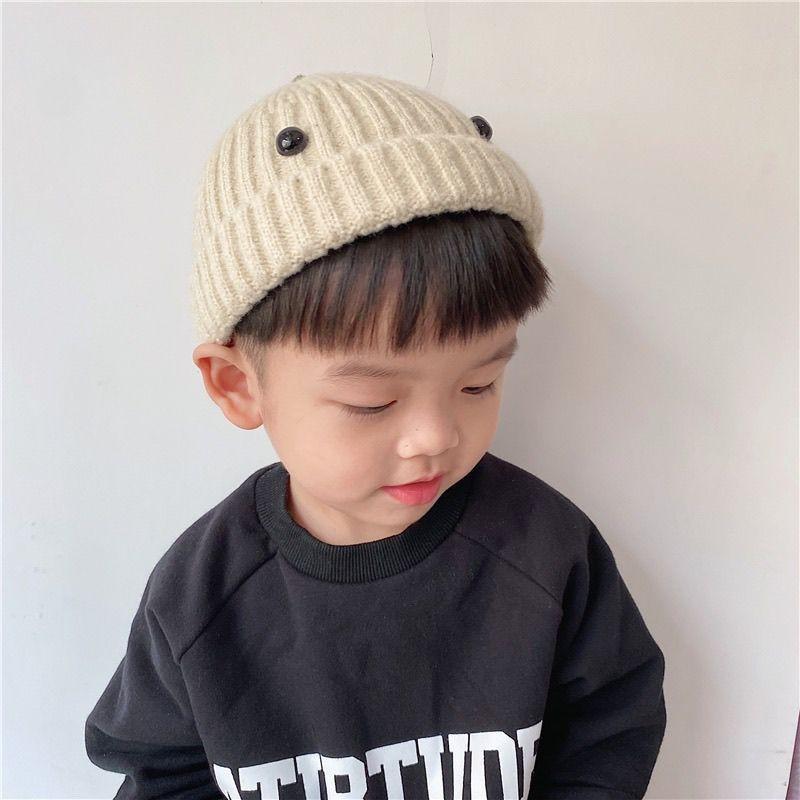 Baby hat autumn and winter fleece thickened knitted hat bear cute super cute baby wool hat men's and women's hat Korea