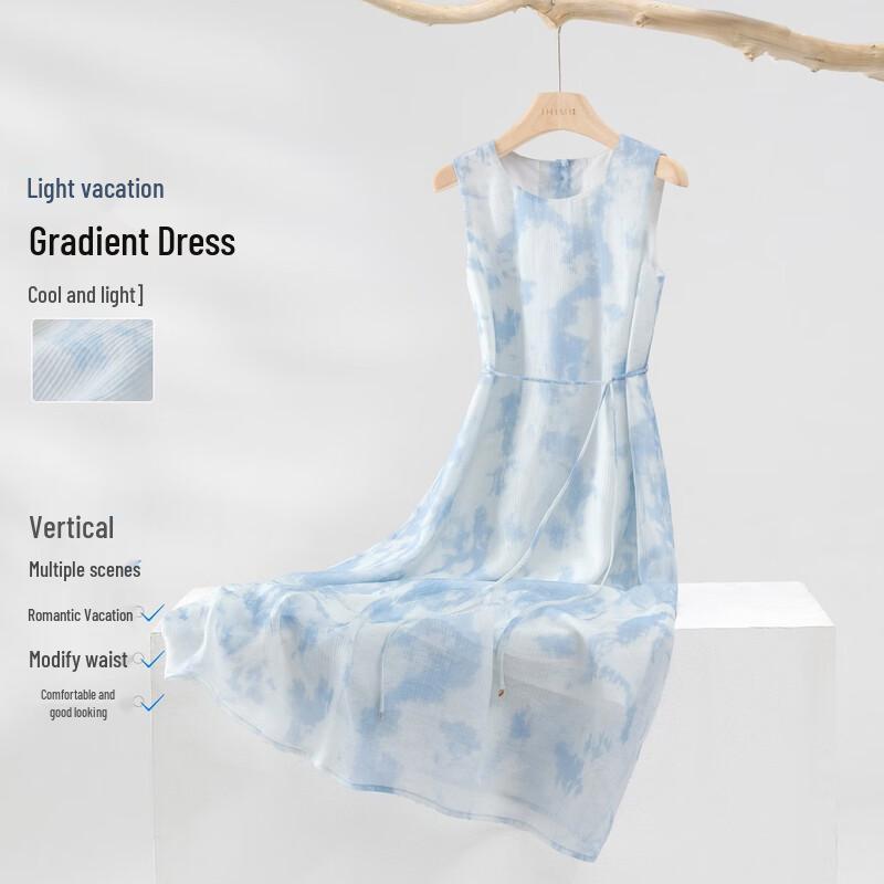 IHIMI French Style Tie-Dye Sleeveless Midi Dress L