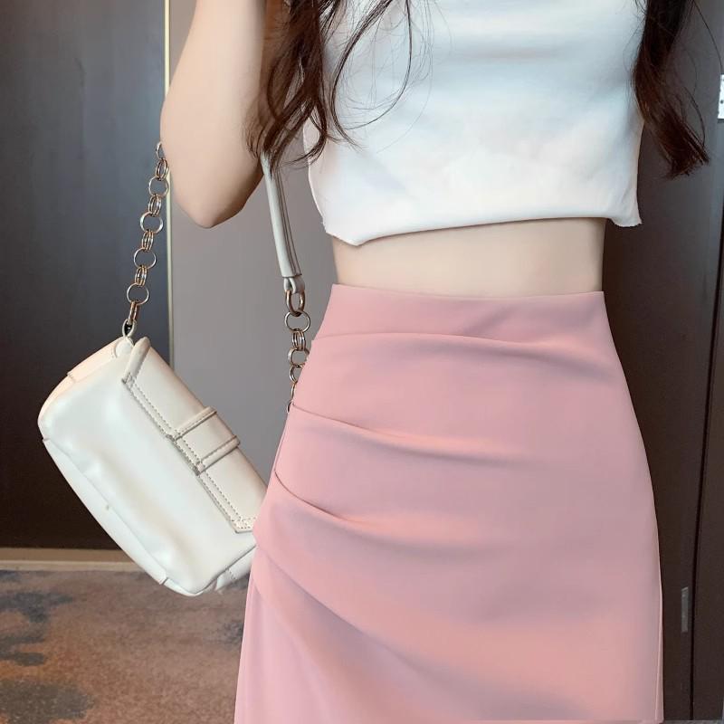 Irregular Slit Pleated Long Skirt - Spring & Autumn 2024, Women's High-Waist A-Line