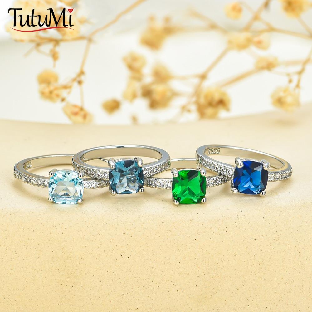 S925 copper Ring Zircon High Carbon Ice Cut Zircon Ring Sapphire Square Fashion Ring for Women Gift