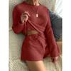 Women's Home Clothes Simple Casual Waffle Suit Solid Color Summer Pullover Pajamas Women Can Wear Two Piece Sets All Seasons