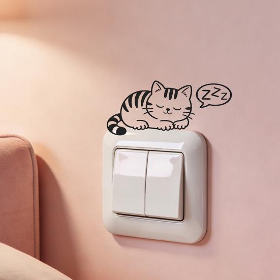 Yangyizhi Lichtschalterplatten-Aufkleber, Cartoon Schläfriges Kätzchen Aufkleber, Niedliche Wandaufkleber für Schalter, Steckdosen, Schlafzimmer, Wohnzimmer