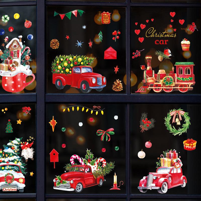 Static Christmas Sticker Showcase Windows Glass Door Sticker Car Snowflake Santa Christmas