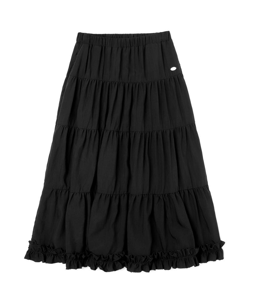 Moyora Frill Tiered Flare Long Skirt [Black]