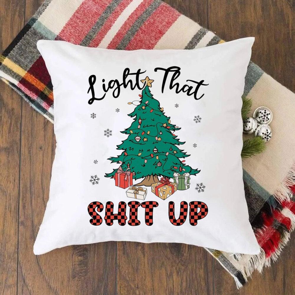 Christmas Crew Deer Print Pillow Case Winter Party Decor Home Cushion Cover Fall Holiday Pillowcase Xmas Gift for Family Friends