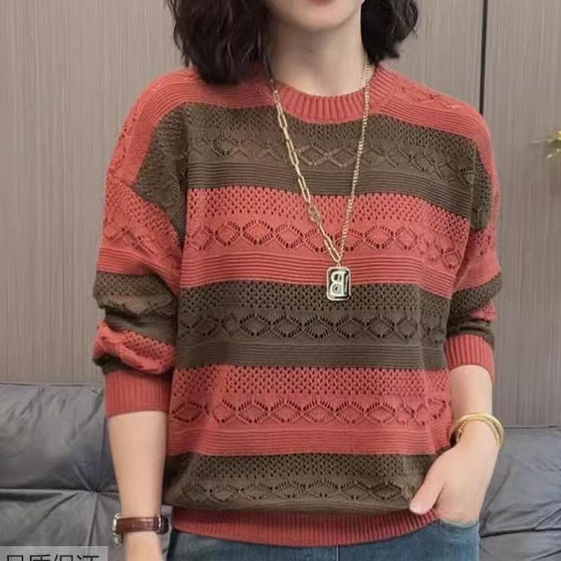 Women's Spring and Autumn Sweater Hollow Long Sleeve Knitted Base Sweater