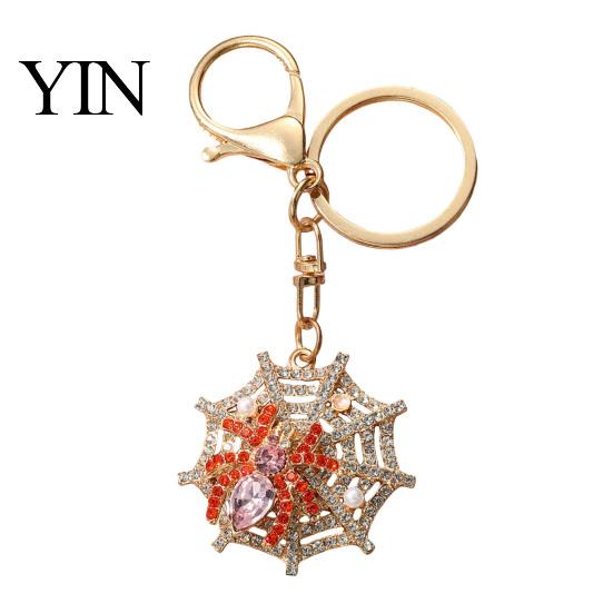 Halloween Jewelry Rhinestone Pumpkin Keychain, Ghost Witch Hat Spider Web Cat Decorative Accessories Bag Charm, Car Key Ring for Handbags Backpacks
