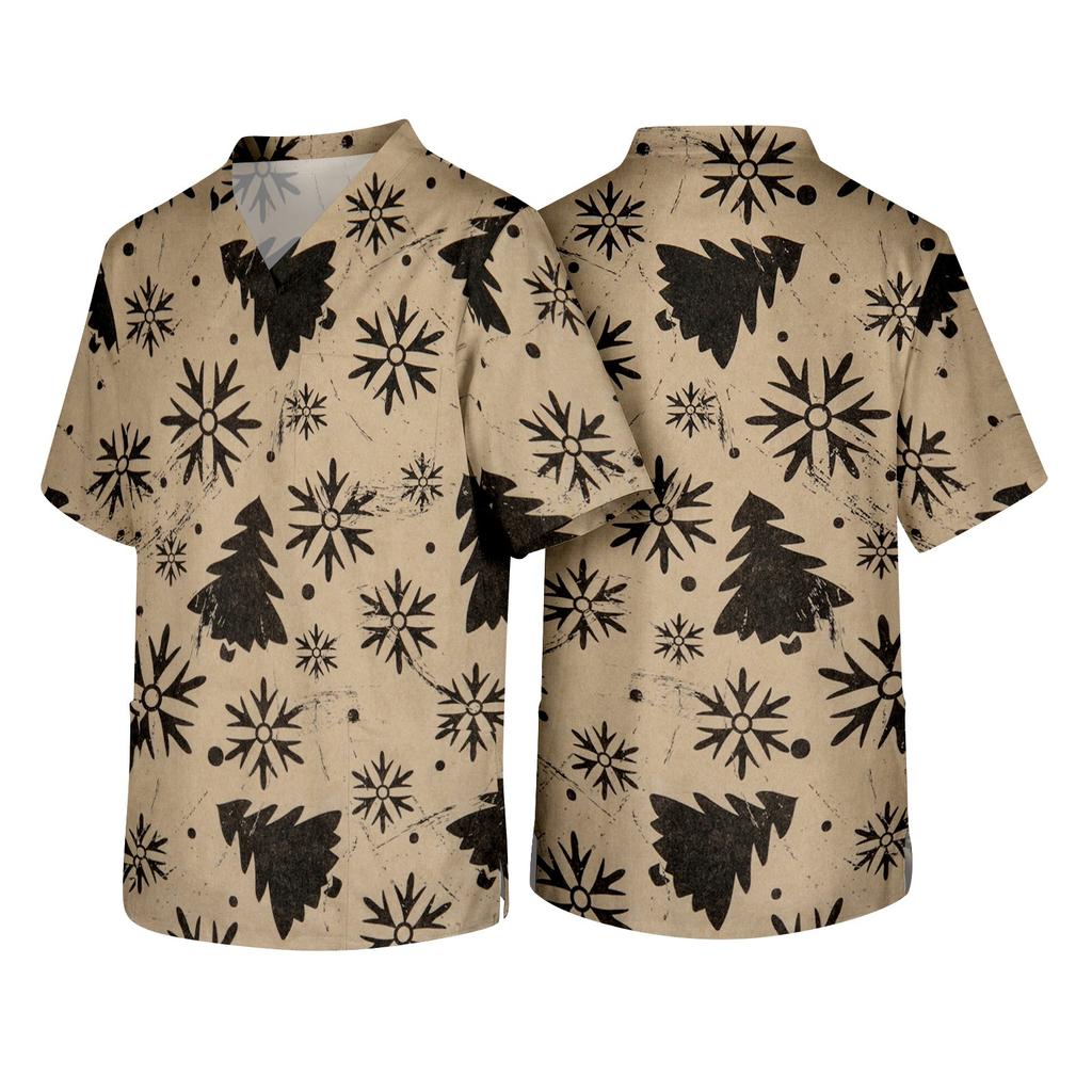 Men's Christmas Theme Caregiver Uniform, Holiday Scrub Top for Nurses and Workers