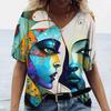 Funny 3D Beauty Pattern Women's T-Shirts Fashion V-neck Short Sleeve Top Summer Street Hip Hop Tee Fashion Loose Female Clothing