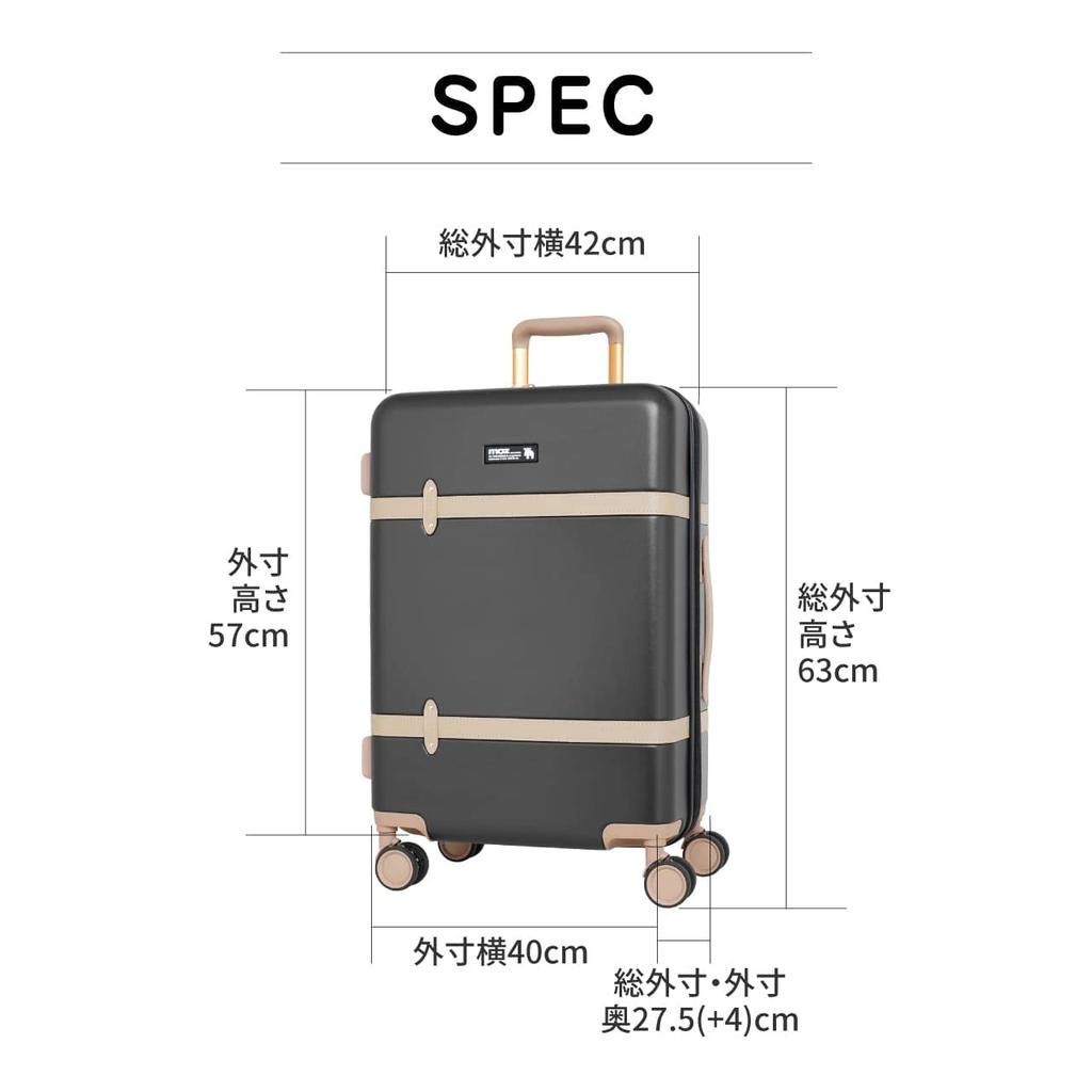MOZ Suitcase with Expandable Medium Day 8 Quiet TS Embossed 3 Adjustable Light Carry-on Gusset, Size, 5-6 Capacity, 57cm, 56L-65L Capacity, Casters,
