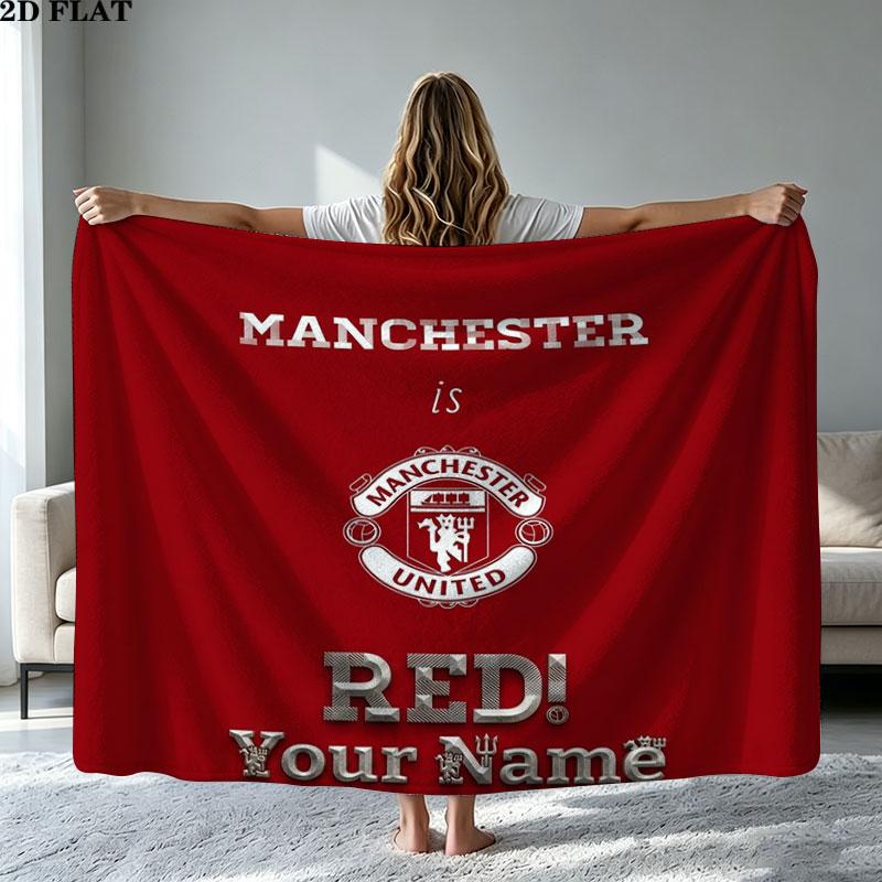 1PC Manchester United F Custom Name Patterned Flannel Blanket Suitable For All Seasons for Home Decor Warmth and Comfort Gifts Holiday Present