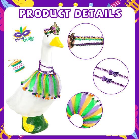 Big Goose Clothes Fluffy Gauze Skirt Costume with Fur Ball Edges Mardi Gras Headdress Elastic Strap Neck Rings Garden Goose Decoration for Festive