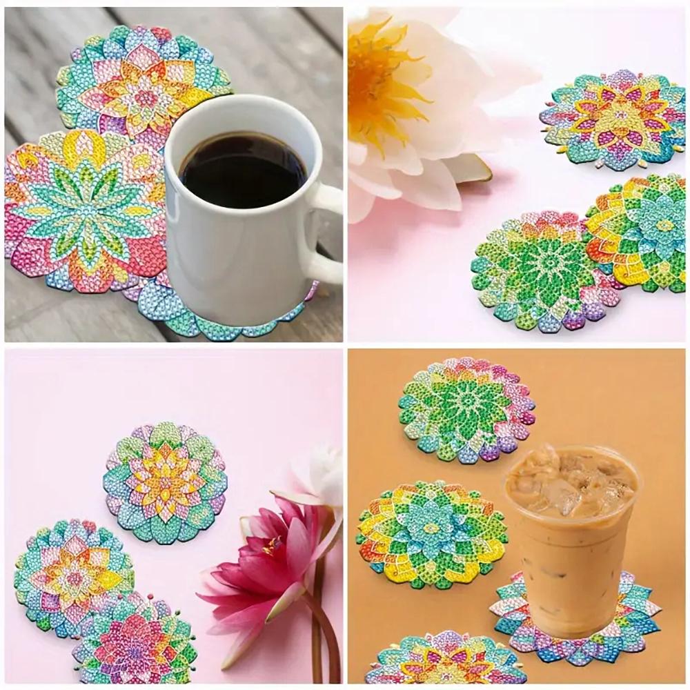8 Pieces/set of Diamond Flower Patterned Coasters, DIY Coasters with Holder, Suitable for Beginners and Adults, Art and Craft Supplies Gifts