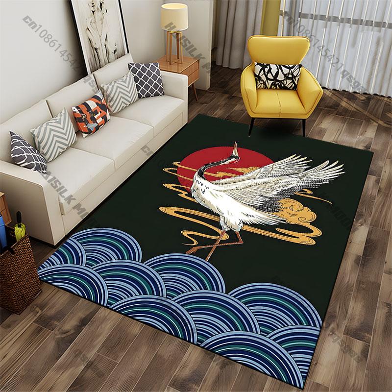 Graceful crane rising sun carpet Yoga living room room decor children's crawling mat doormat area rug games mat