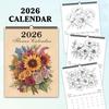 1pc 2026 Hanging Calendar,Floral Coloring Calendar, DIY, Christmas Gift, 12 Beautiful Designs, Perfect for Birthdays & New Year