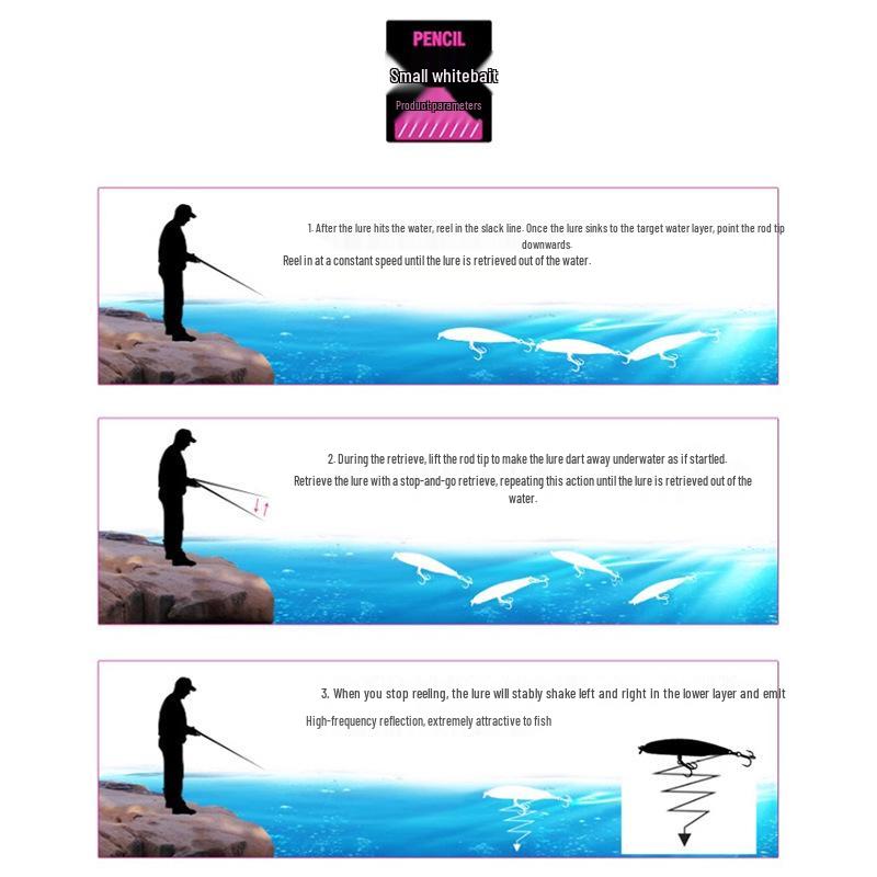 Small Silver Fish Pencil Twitching Long Cast Slow-Sinking Freshwater & Sea Fishing Lure for Mackerel & Asp