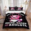 3pcs Colorful Axolotl Enjoying Ramen Quilt Cover Set (1 Quilt Cover + 2 Pillowcases Without Pillow Core), High-Definition Printing for Home and D