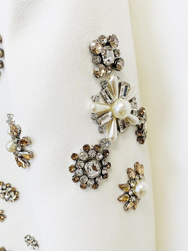 In Stock: 2025 European & American Fashion Beaded Jacket & Slit Flared Pants Set