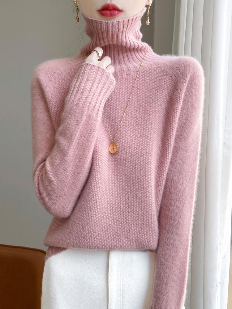 Women's High-Neck Double-Strand Wool Sweater - Autumn/Winter Collection, Loose Fit Knitwear