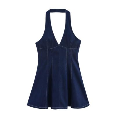 European and American Women's Slim Denim Strappy Dress