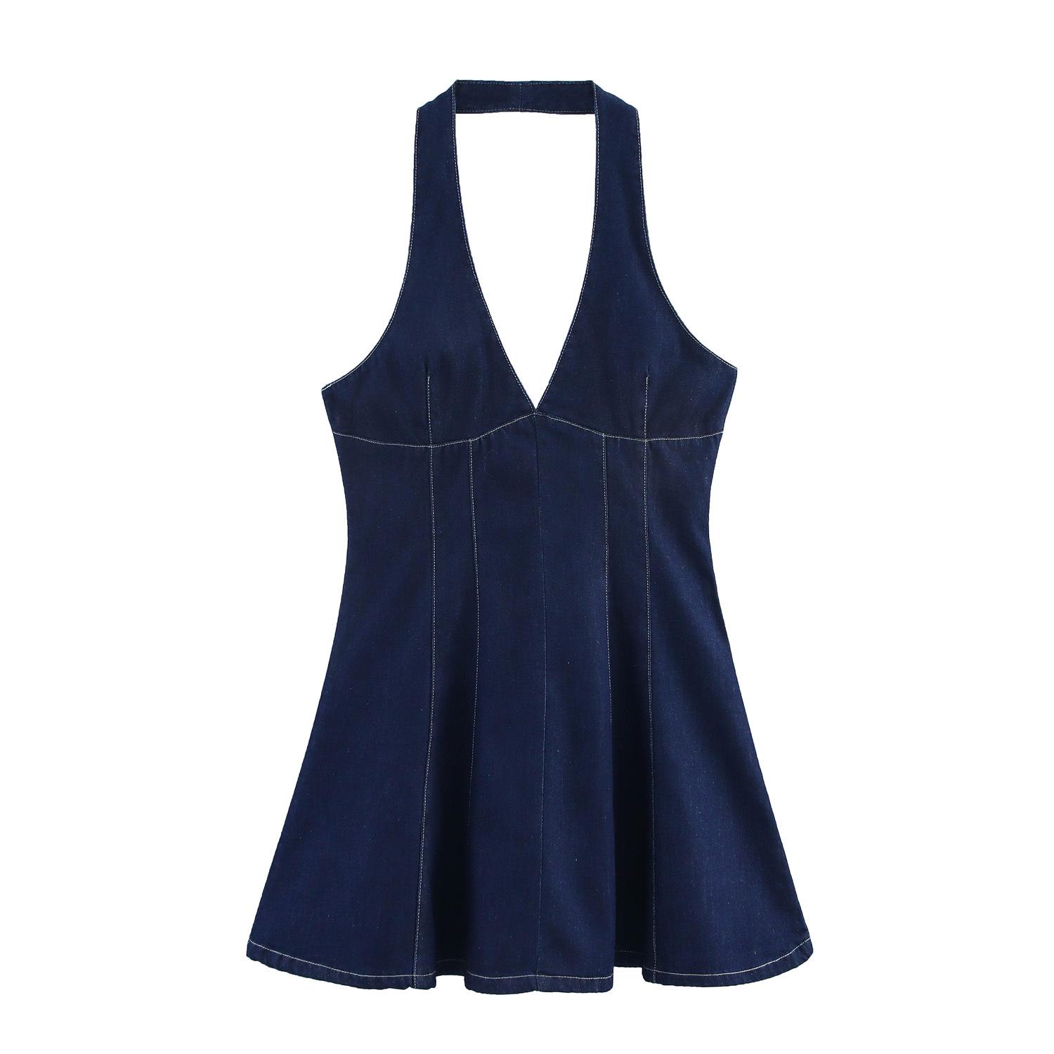 

European and American Women s Slim Denim Strappy Dress Medium темно-синього кольору