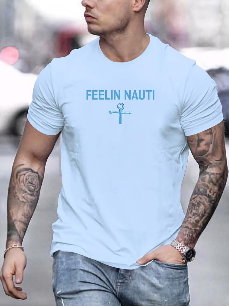 MEN FEELIN NAUTI pattern summer casual round neck short T-shirt