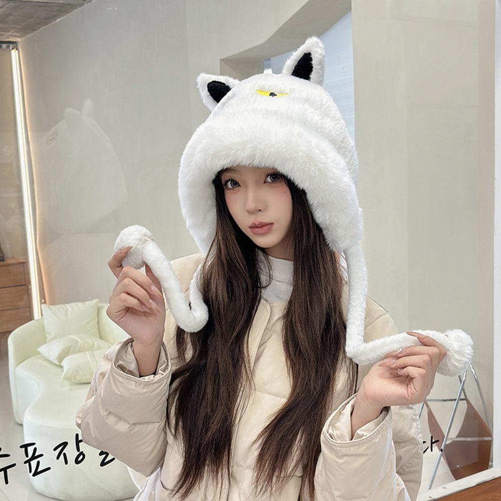 

Fashion Winter Warm Hat Thickened Windproof Beanies Cap Keep Warm Cat Ear Fluffy Pullover Hat for Women білий