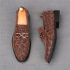 Fashion Fashion New Men's Leopard Pattern Suede Leather Flats Shoes Male Designer Metal Buckle Loafter Homecoming Wedding Dress Footwear