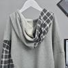 Women's Plus Size Hooded Sweatshirt Korean Style Loose Plaid Patchwork Tops Oversized Casual Autumn Hoodies