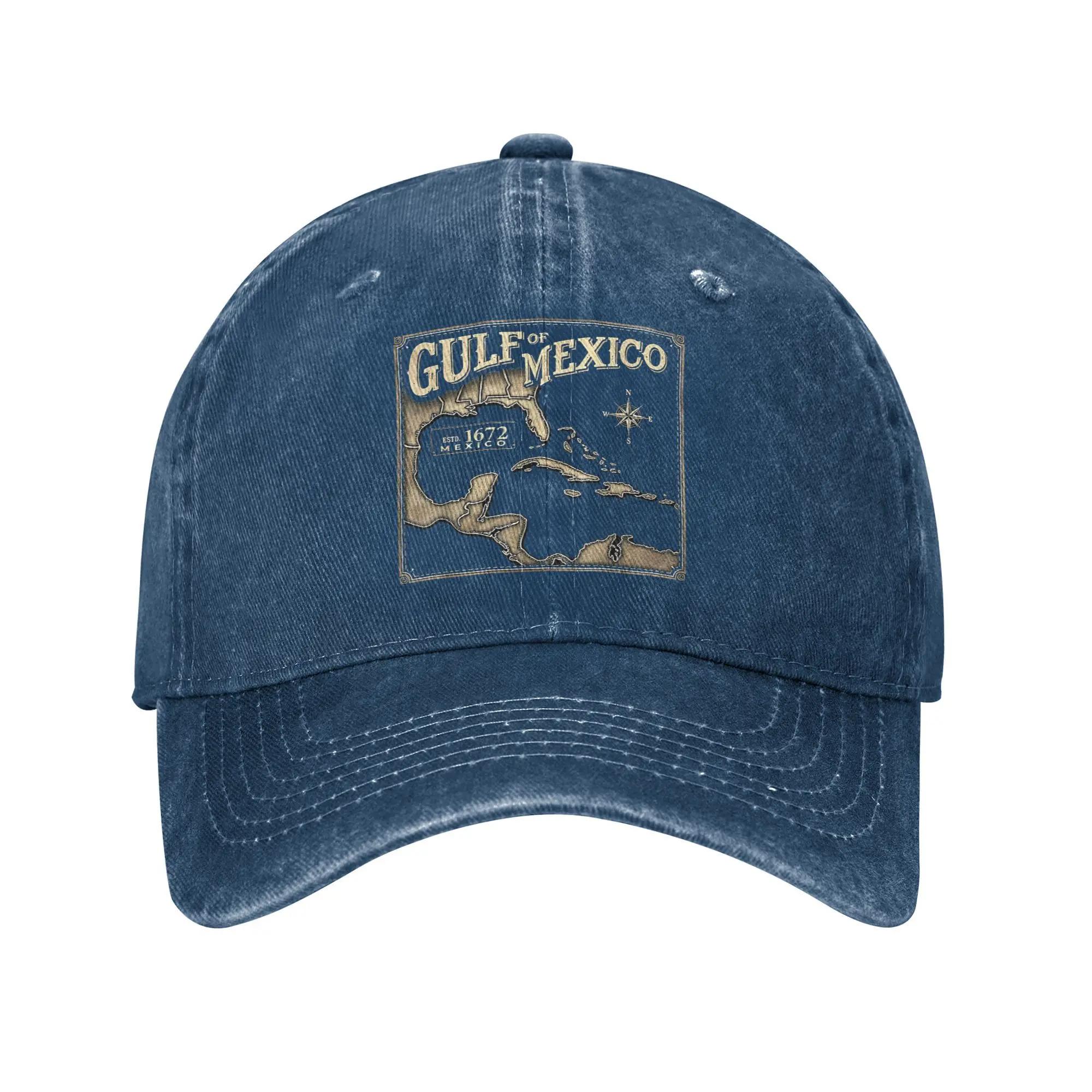 

Gulf of Mexico 1672 Historic Map Baseball Cap Vintage Distressed Washed Forever Beach Headwear Unisex Women Outdoor Adjustable Hats Adjustable
