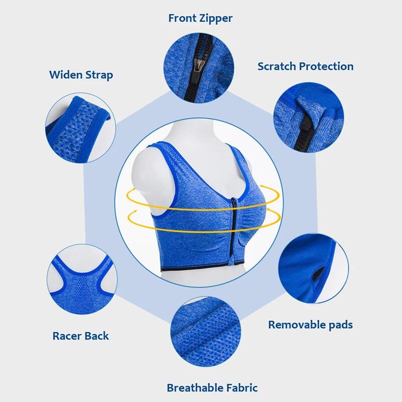 Přední zip Sportovní spodní prádlo Dámská podprsenka Běžecká Fitness Bezešvá podprsenka Nárazuvzdorná Prodyšná Bez Kostice Podprsenky