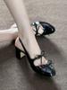 Soft Leather Version~ French Temperament Bow Height Increase 5cm High Heels Women's 2025 New Shallow Single Shoes Mary Jane Shoes