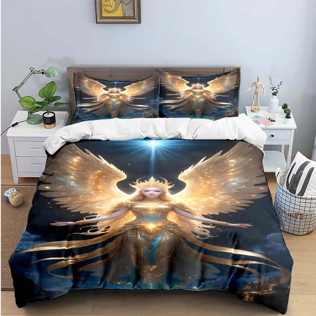 Ensembles de literie exquis avec imprimé d'ailes d'ange Ensemble exquis Housse de couette Ensemble couette de lit Ensemble de literie Cadeau d'anniversaire de luxe EU single(135x200cm)
