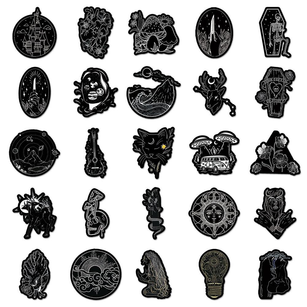 10/30/50pcs Horror Gothic Black White Art Stickers Vintage Aesthetic Sticker Suitcase Phone Helmet Car Cool Cartoon Decals Pack