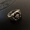S925 Silver Distinctive Open Adjustable Ring Featuring Black Agate Crown For Style Womens