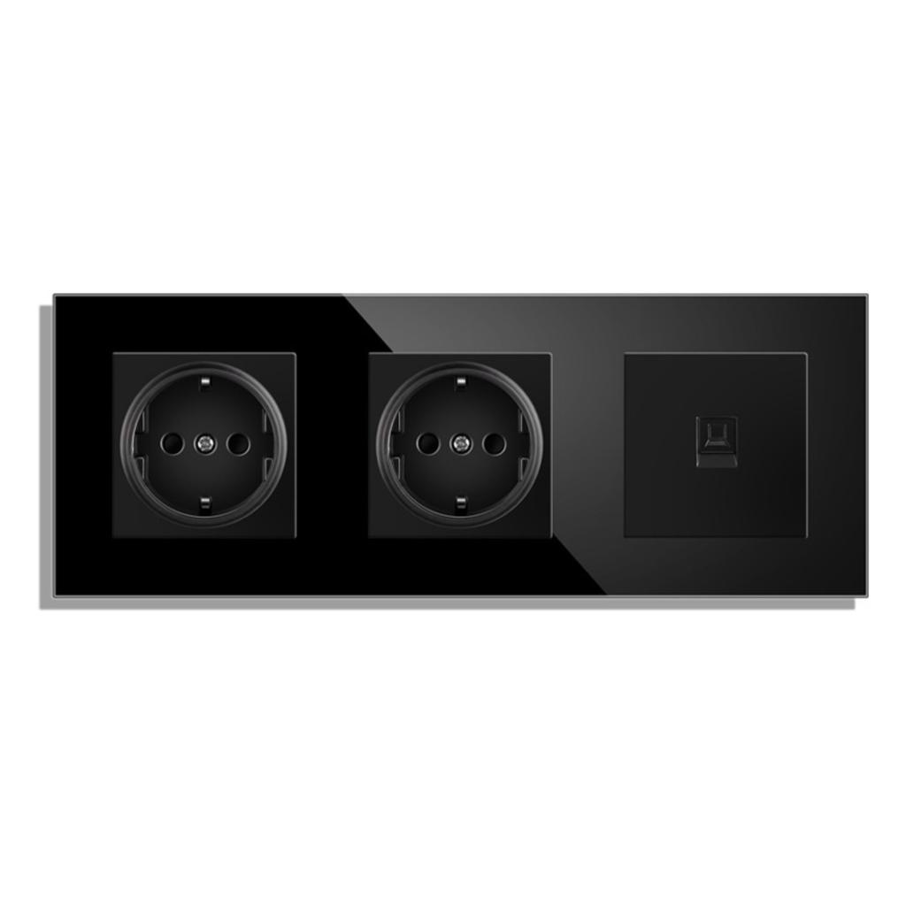 European Standard USB Wall Socket Tempered Glass Panel Socket Household Concealed Round Box Installation Socket Batch