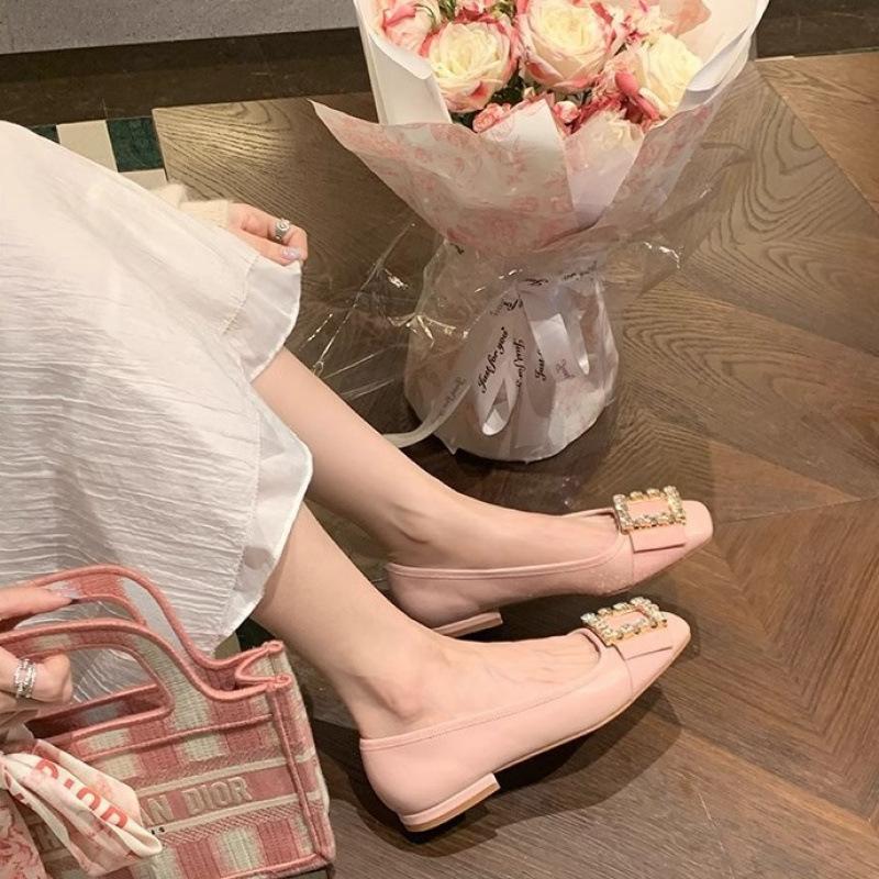 Shoes Classic Rv Temperament Square Buckle Rhinestone Commuting Low Heel Versatile Single Shoes Women's Autumn