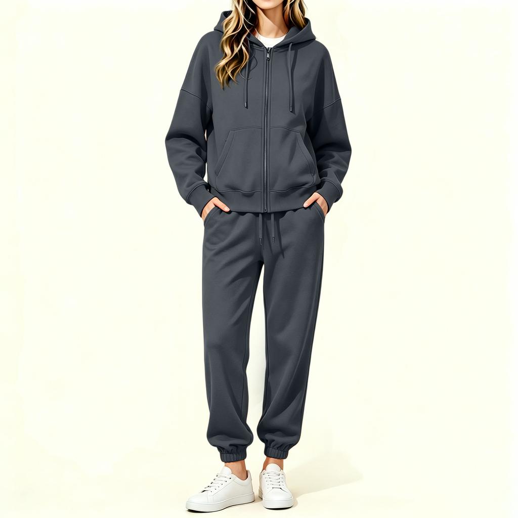 Women's Lined Zip Up Hoodie and Wide Leg Pants Set Casual Loungewear