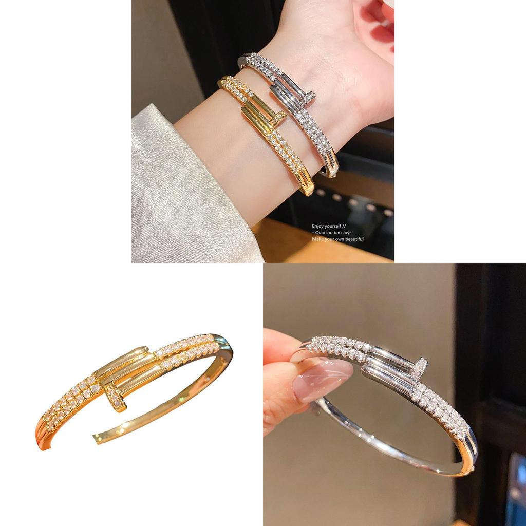 Classic Copper Zirconia Bangle With Gold Plating For Ladies Fashion Accessory